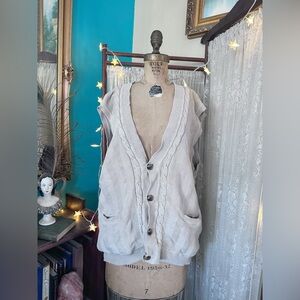 Vintage 90s Cotton Large Eddie Bauer Cable Knit Vest with Pockets Size Large